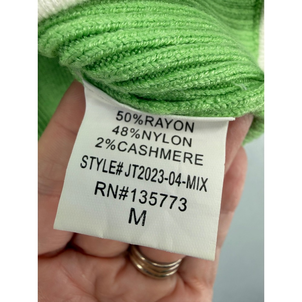 Brooklyn Karma Womens Tank Top Green Ribbed Knit Curved Hem Cashmere Blend M - Picture 4 of 5